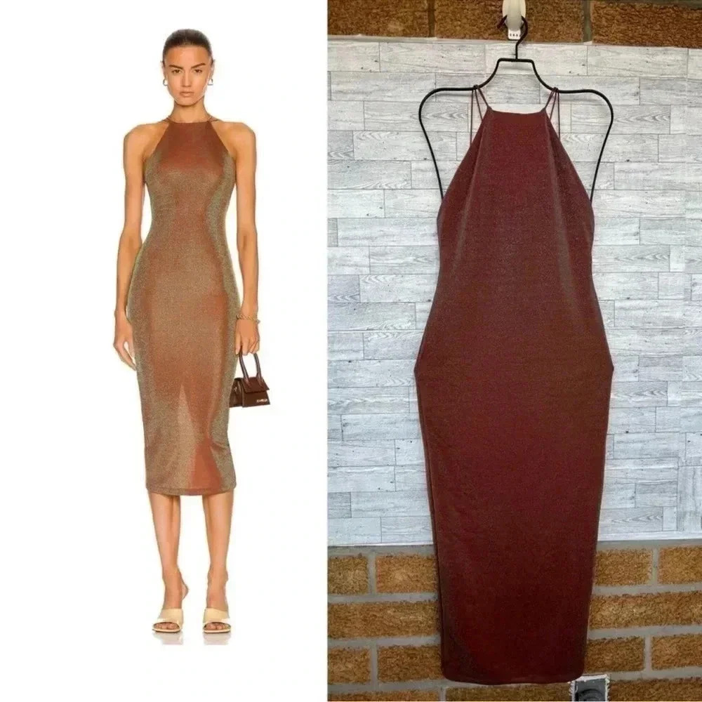 Alix Nyc Shiloh Halter Dress In Iridescent Copper Medium